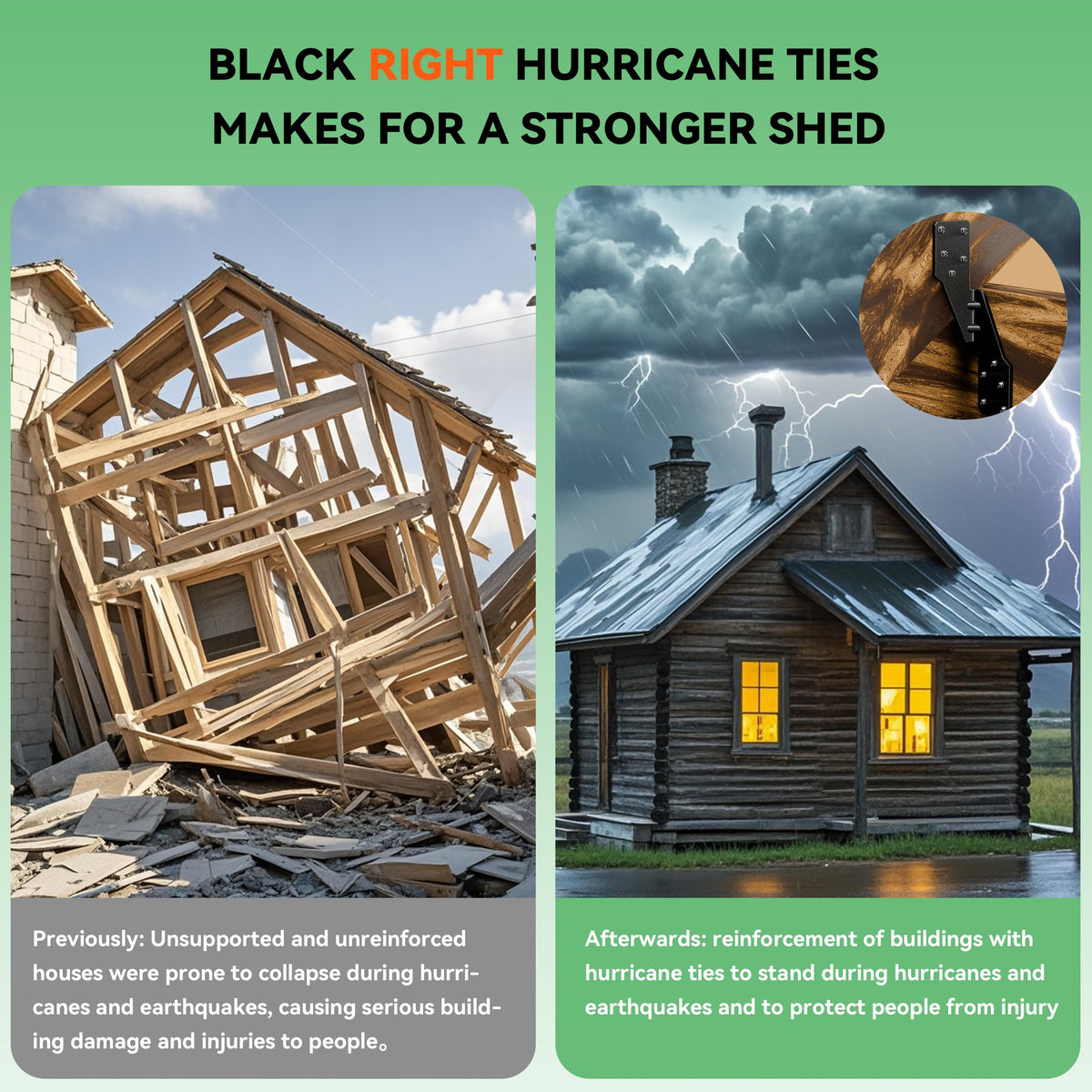 10 PCS Heavy Duty Black Hurricane Ties for Rafters,13 Gauge Thickness 2.2mm