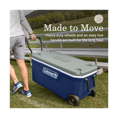 Coleman Classic Series Insulated Portable Rolling Cooler with Wheels, Leak-Resistant Outdoor Hard Cooler Keeps Ice up to 5 Days, 100-Quart