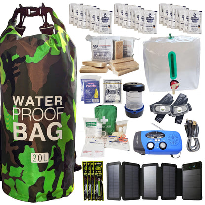 Pre-Packed Hurricane Kit - Comprehensive Hurricane Preparedness Items - Essential Hurricane Supplies - Complete Hurricane Supply List in a Waterproof Bag for 2 People