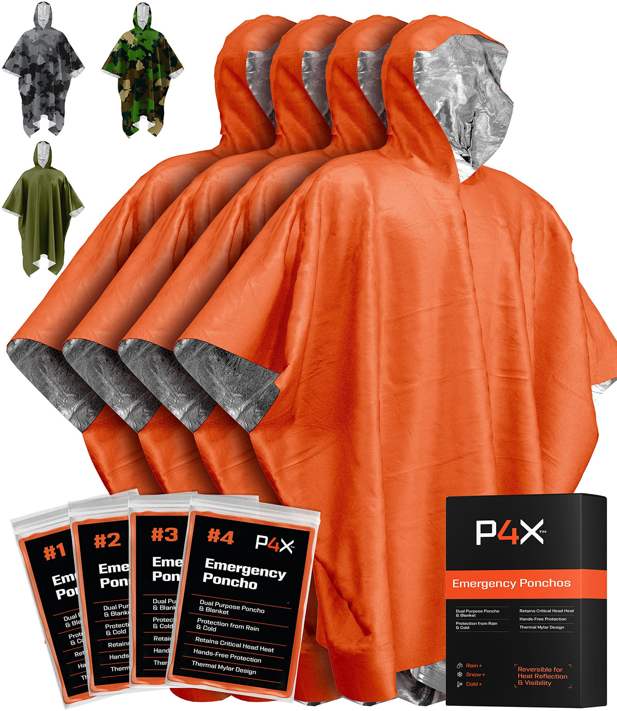 PREPARED4X Hooded Emergency Mylar Poncho