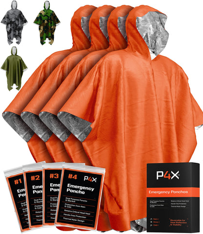 PREPARED4X Hooded Emergency Mylar Poncho
