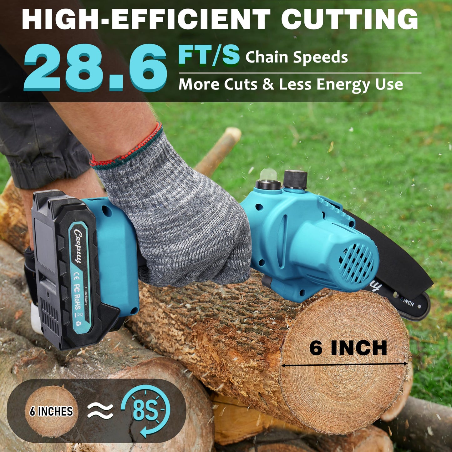 CEEPUY Mini Chainsaw Cordless,6 Inch Portable Electric Chainsaw with Automatic Oiler/Security Lock/Battery Powered Small Handheld Saw for Trees Branches Trimming,Wood Cutting, Gifts for Men Women
