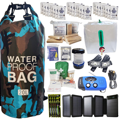 Pre-Packed Hurricane Kit - Comprehensive Hurricane Preparedness Items - Essential Hurricane Supplies - Complete Hurricane Supply List in a Waterproof Bag for 2 People