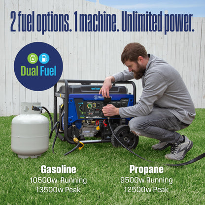 Westinghouse 13500 Peak Watt Dual Fuel Home Backup Portable Generator, Remote Electric Start, Transfer Switch Ready, Gas and Propane Powered