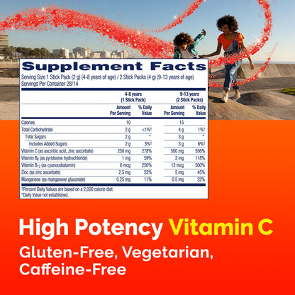 Emergen-C Kidz Crystals, On-the-Go Emergen-C Immune Support Supplement with Vitamin C, B Vitamins, Zinc and Manganese, Sparkly Strawberry, Stocking Stuffer - 56 Stick Packs