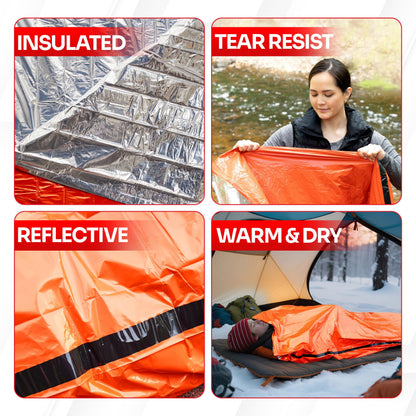Emergency Sleeping Bag for Survival Gear and Supplies Life Bivy Sack Waterproof Mylar Emergency Blankets for Survival Kit Car Camping Gear Hiking Tac Bivvy Go Bags Supplies Sleep Sacks Shelter