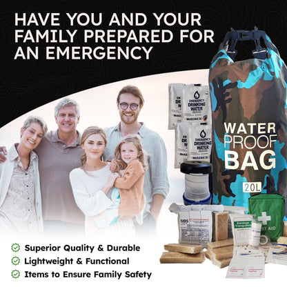 Pre-Packed Hurricane Kit - Comprehensive Hurricane Preparedness Items - Essential Hurricane Supplies - Complete Hurricane Supply List in a Waterproof Bag for 2 People