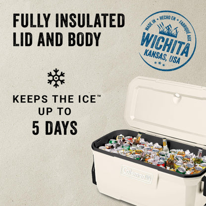 Coleman Classic Series Insulated Portable Rolling Cooler with Wheels, Leak-Resistant Outdoor Hard Cooler Keeps Ice up to 5 Days, 100-Quart
