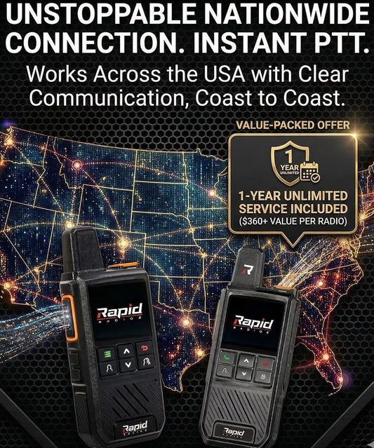 Rapid Radios Nationwide LTE Walkie-Talkie - Two-Way Radio - Unlimited Range POC Two Way Radios Set