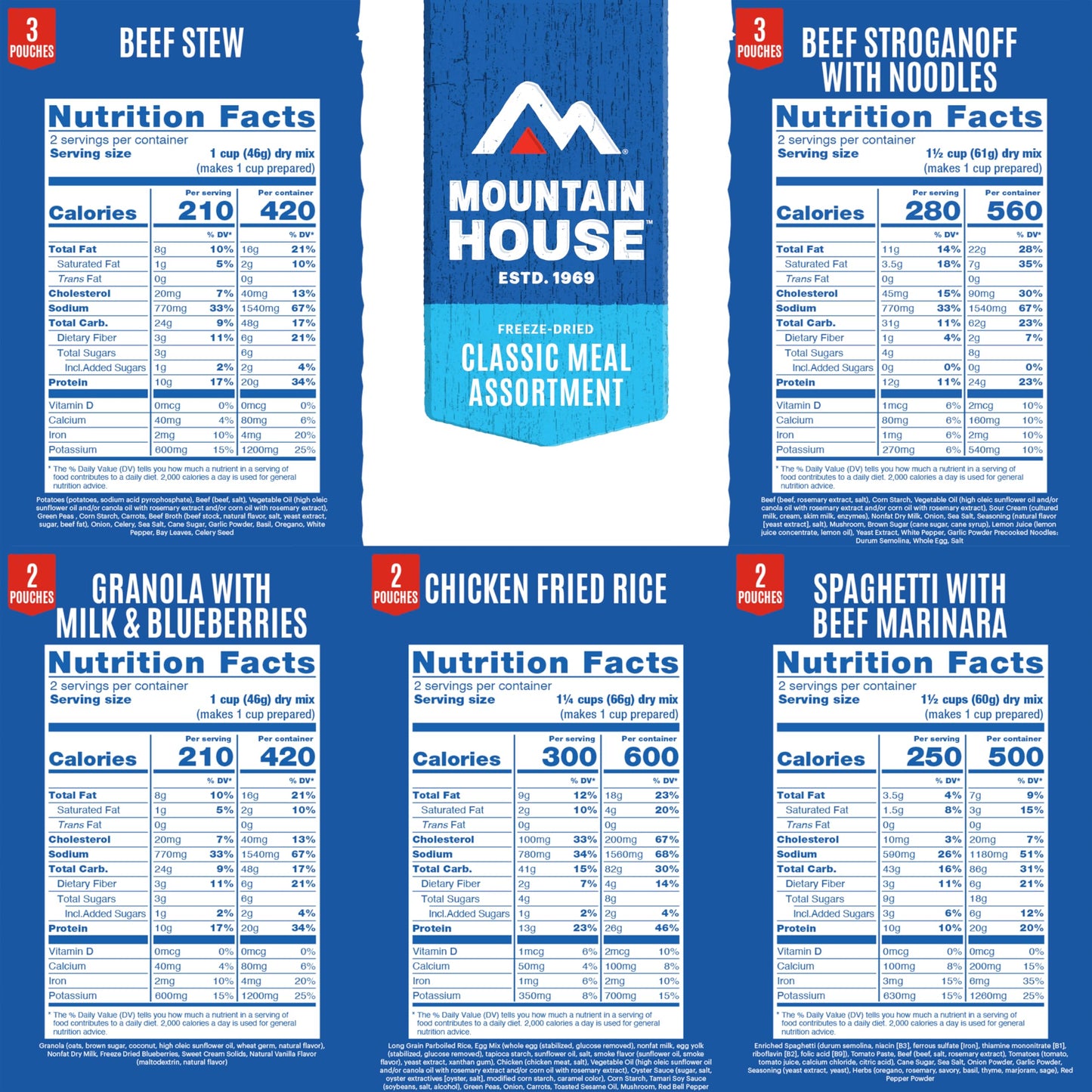 Mountain House Emergency Meal Assortment Kits, Freeze-Dried Survival Food Kit for Disaster Preparedness & Long-Term Storage, 30-Year Shelf Life