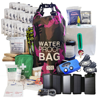 Pre-Packed Hurricane Kit - Comprehensive Hurricane Preparedness Items - Essential Hurricane Supplies - Complete Hurricane Supply List in a Waterproof Bag for 2 People