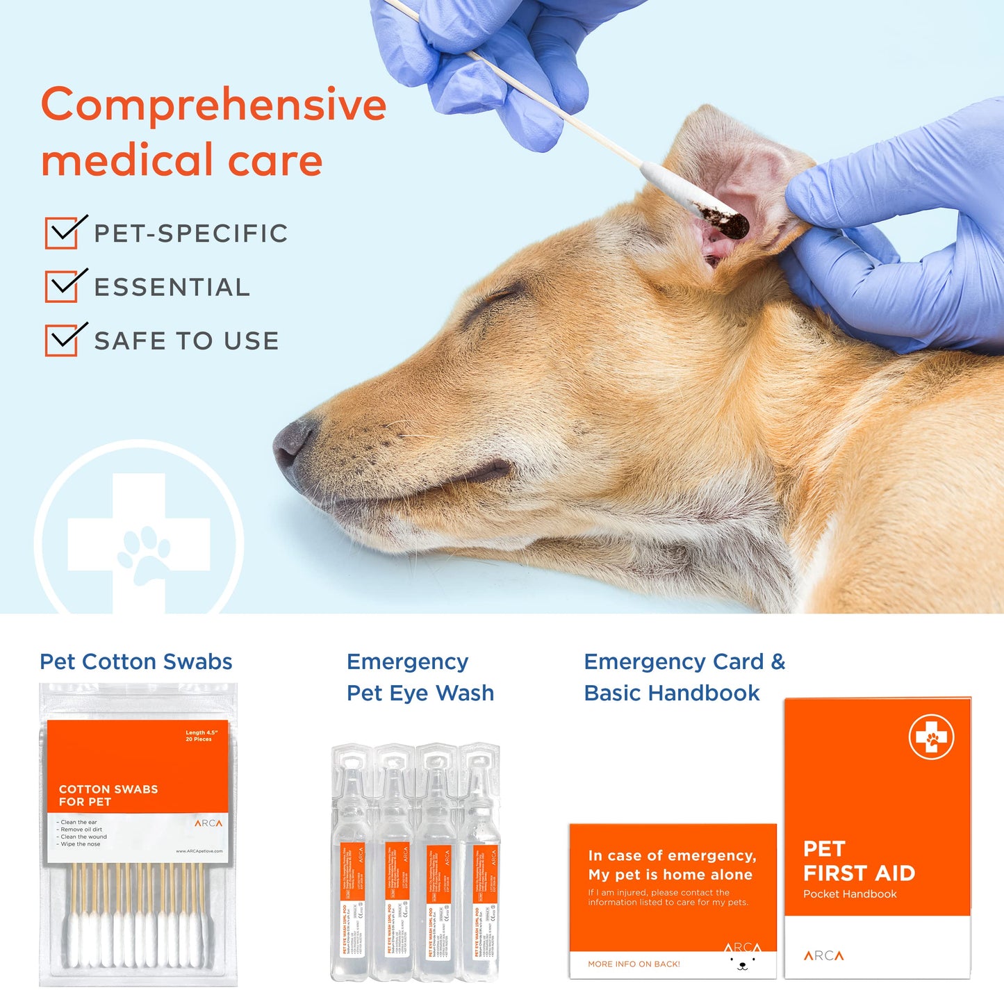 ARCA PET Cat & Dog First Aid Kit for Car - Pet Emergency Kit for Home Office Travel – Dog Camping Essentials with Digital Thermometer, Muzzle & Mini First Aid Pouch
