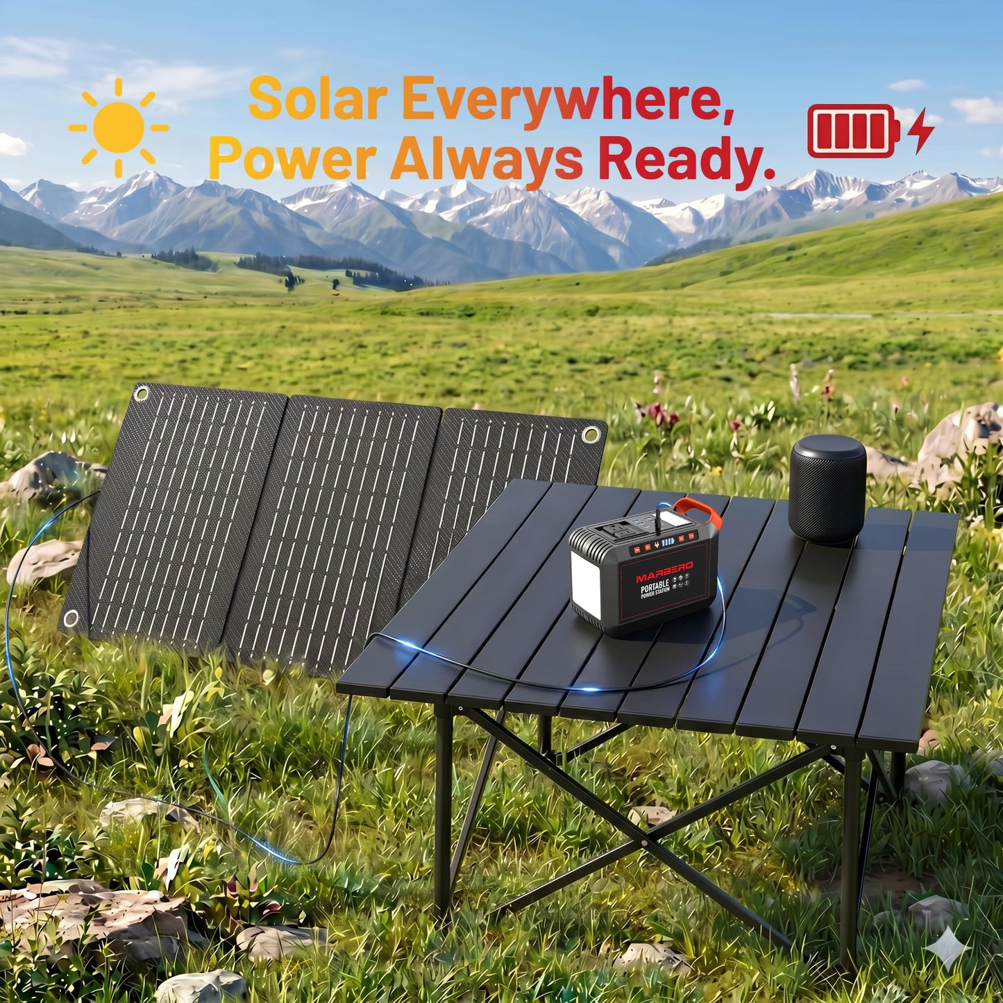 MARBERO Portable Power Station 88Wh Camping Lithium Battery Solar Generator Fast Charging with AC Outlet 120W Peak Power Bank(Solar Panel Optional) for Home Backup Outdoor Emergency RV Van Hunting