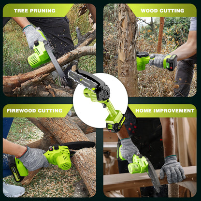 CEEPUY Mini Chainsaw Cordless,6 Inch Portable Electric Chainsaw with Automatic Oiler/Security Lock/Battery Powered Small Handheld Saw for Trees Branches Trimming,Wood Cutting, Gifts for Men Women