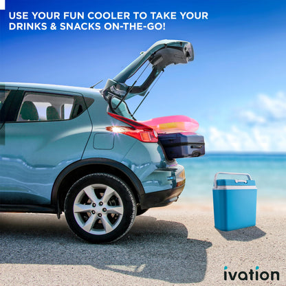 Ivation Electric Cooler & Warmer with Handle | 24 L Portable Thermoelectric Fridge for Vehicles & Trucks| 110V AC Home Power Cord & 12V Car Adapter for Camping, Travel & Picnics