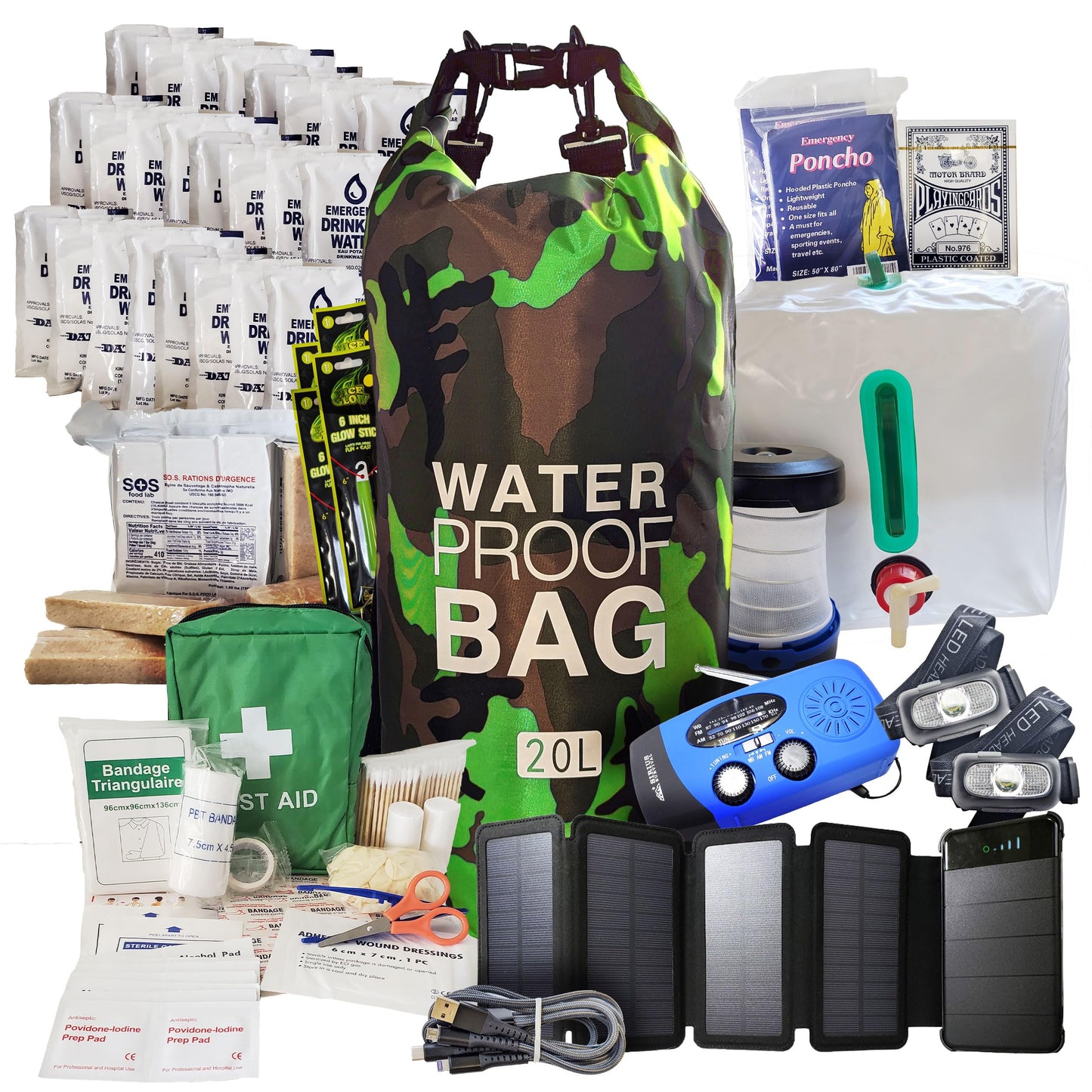 Pre-Packed Hurricane Kit - Comprehensive Hurricane Preparedness Items - Essential Hurricane Supplies - Complete Hurricane Supply List in a Waterproof Bag for 2 People