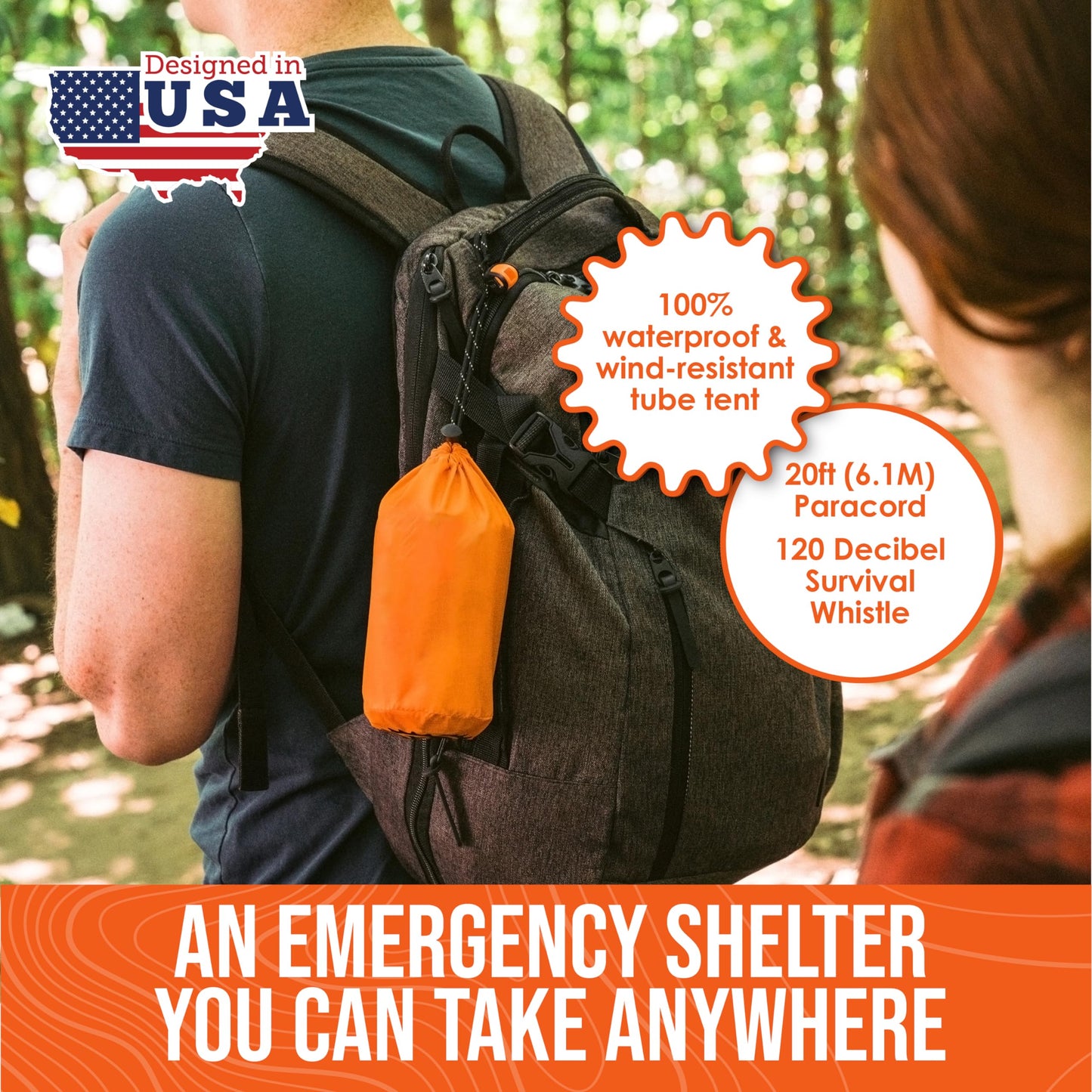 Go Time Gear Survival Life Tent • 2 Person Mylar Emergency Shelter Tube Tent + Paracord • All-Weather Protection for Camping, Hiking, & Survival Kits • Includes Emergency Whistle