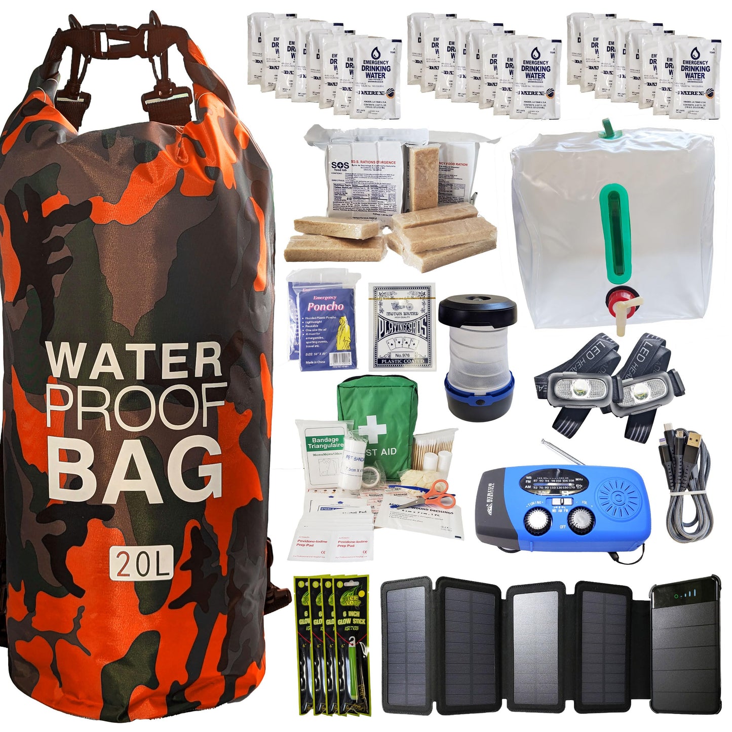 Pre-Packed Hurricane Kit - Comprehensive Hurricane Preparedness Items - Essential Hurricane Supplies - Complete Hurricane Supply List in a Waterproof Bag for 2 People
