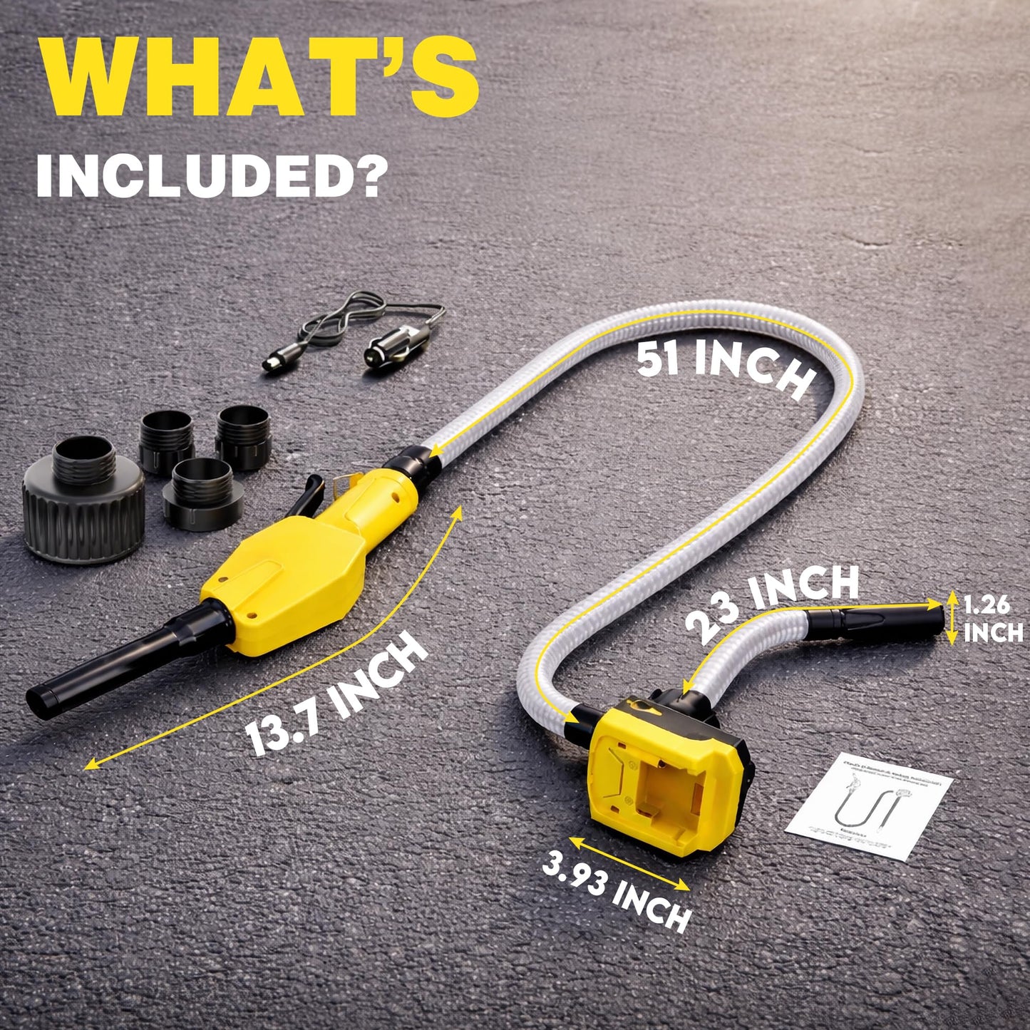 Keimi 5 GPM Cordless Fuel Transfer Pump with Auto-Stop & Hand Trigger Nozzle, Compatible with DeWalt 20V & Milwaukee 18V Batteries, Gas Can Pump for Gasoline/Diesel, 51" Hose & 4 Adapters