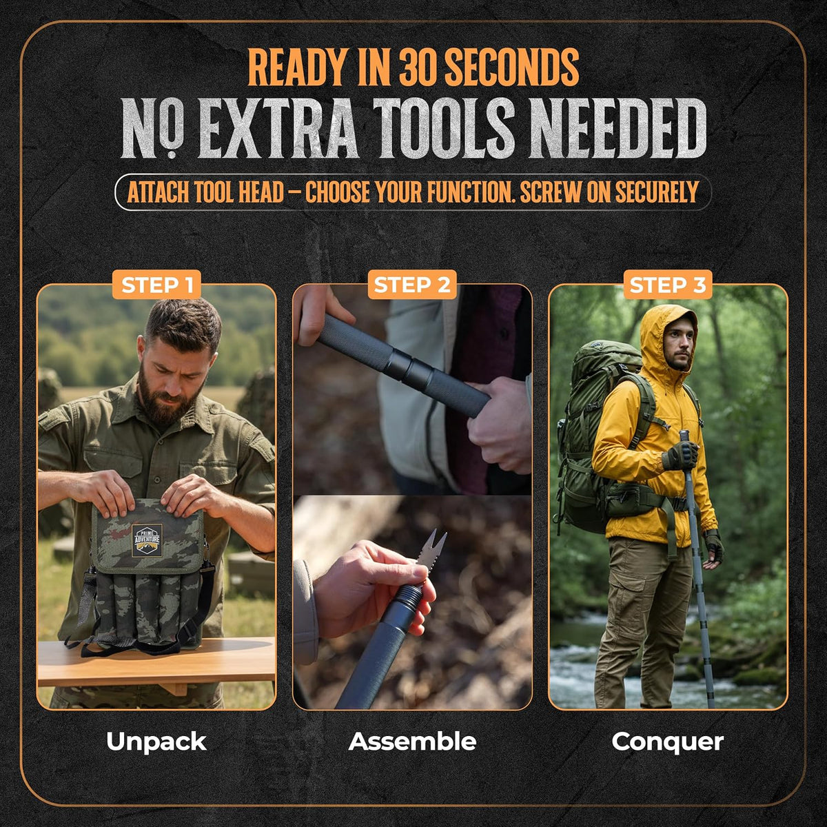Prime Adventure 15-in-1 Collapsible Hiking Staff, 8 Tubes