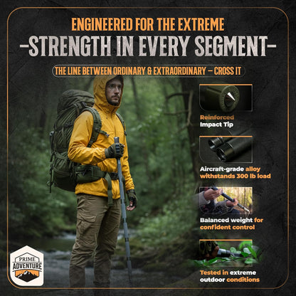 Prime Adventure 15-in-1 Collapsible Hiking Staff, 8 Tubes